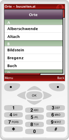Ortsauswahl (© Opera Mini 4.2 Simulator)