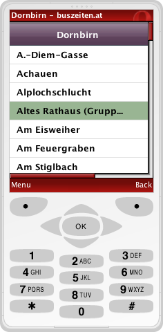 Haltestelle vormerken (© Opera Mini 4.2 Simulator)